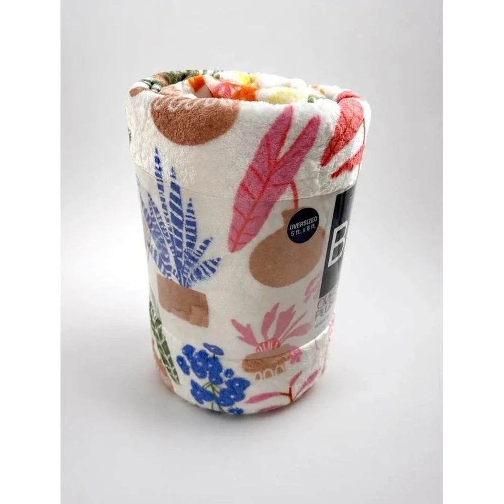 The Big One Potted Plants Plush Throw Blanket 60x72 Oversized New